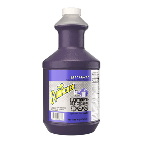 Sqwincher® Regular Liquid Concentrate, 64 oz Bottle, 5 gal Yield, Grape, 6/Case