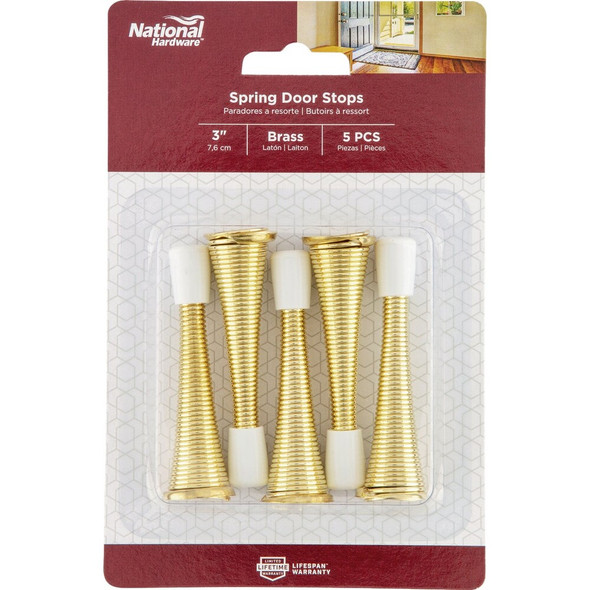 National Hardware 3 In. Brass Spring Door Stop (5-Pack)