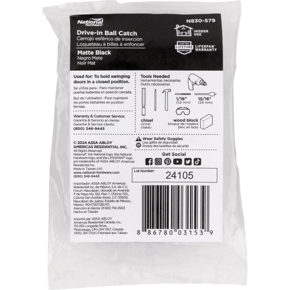 National Hardware Matte Black Drive-in Ball Catch N830-579 205612
