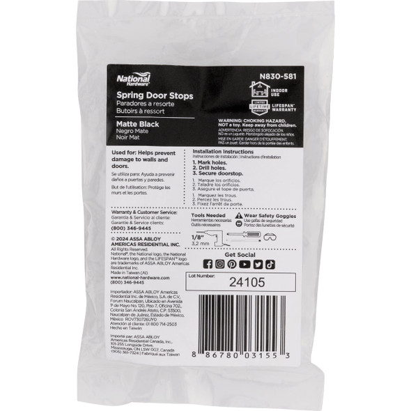 National Hardware 4 In. Matte Black Spring Door Stop N830-581 211458