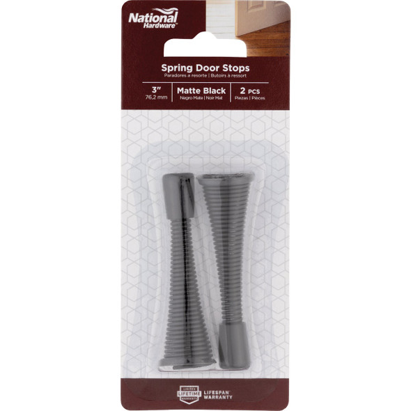 National Hardware 4 In. Matte Black Spring Door Stop (2-Pack)