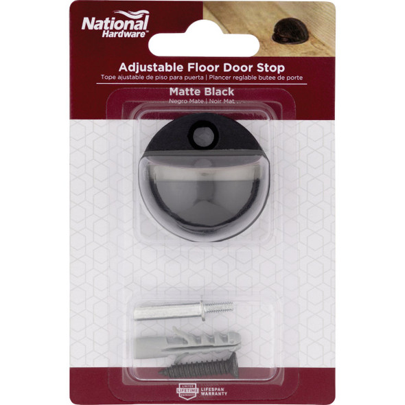 National Hardware Matte Black Adjustable Floor Door Stop N830-588 221733