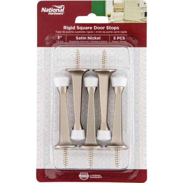National Hardware 3 In. Satin Nickel Rigid Square Door Stop (5-Pack)