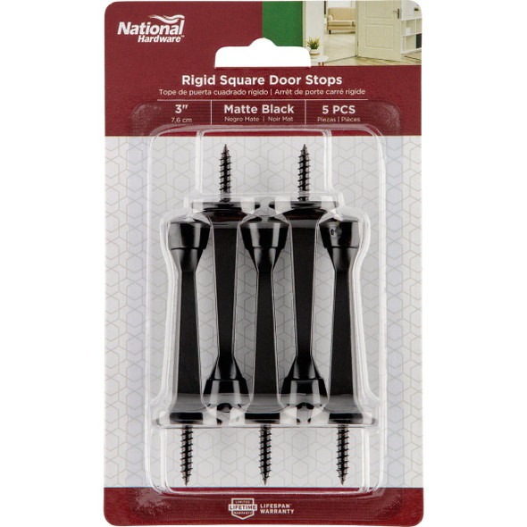 National Hardware 3 In. Matte Black Rigid Square Door Stop (5-Pack)