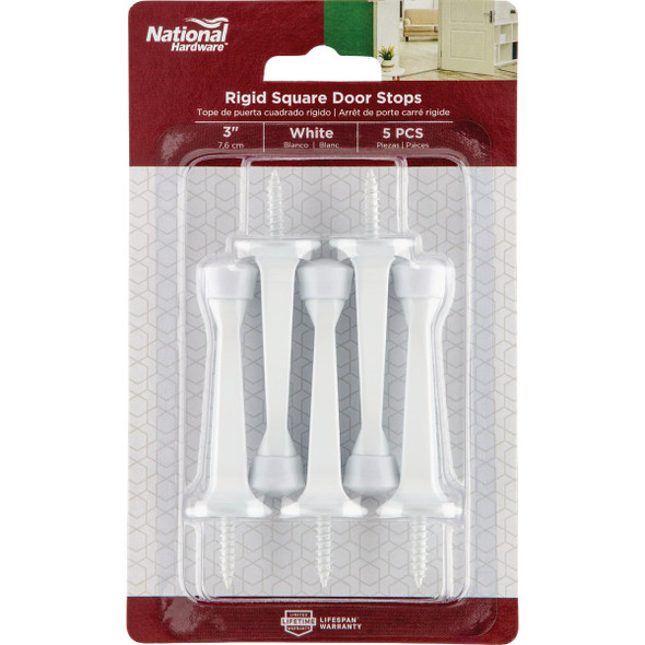 National Hardware 3 In. White Rigid Square Door Stop (5-Pack) N830-544 213026