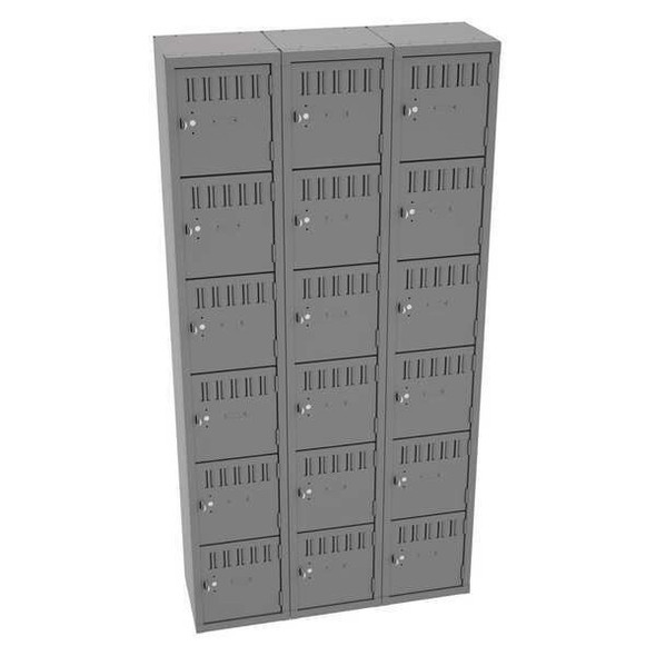 Box Locker, 36 in W, 12 in D, 72 in H, (3) Wide, (6) Tier, Gray