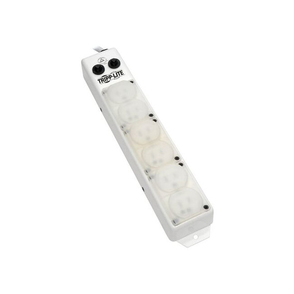 Power Strip, Hospital Grade, 6 5-15R-HG, 5-15P-HG, 15 ft., White