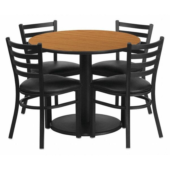 Round Natural Laminate Table, 36" W, 36" L, 30" H, Laminate Top, Wood Grain