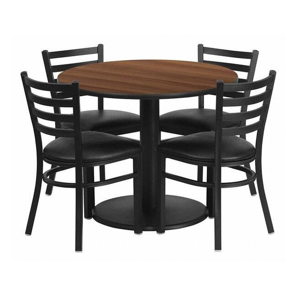 Round Table Set, 36" W, 36" L, 30" H, Laminate Top, Wood Grain