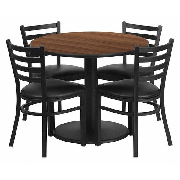 Round Table Set, 36" W, 36" L, 30" H, Laminate Top, Wood Grain