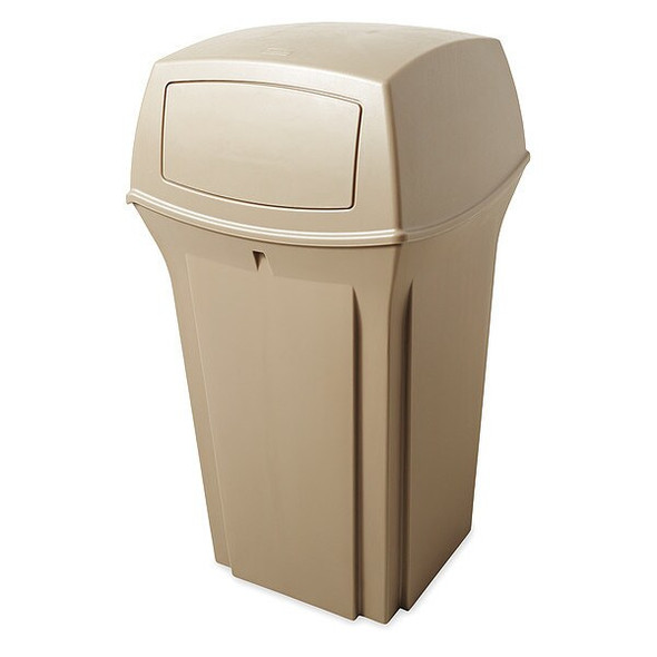 Ranger(R) 35 gal Square Outdoor Can, Beige, None, Plastic, 21 1/2 in