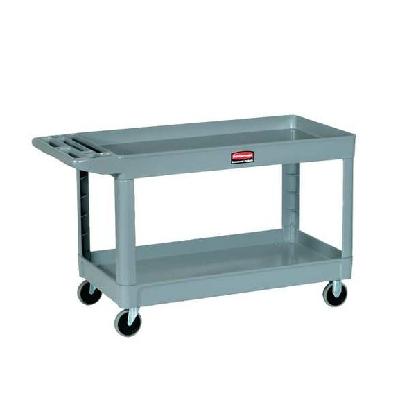 Utility Cart with Deep Lipped Plastic Shelves, Plastic, 500 lb Load Capacity, 2 Shelves, 39 in L