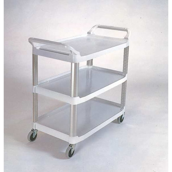 Dual-Handle Utility Cart with Lipped Plastic Shelves, Plastic, 300 lb Load Capacity, 3 Shelves