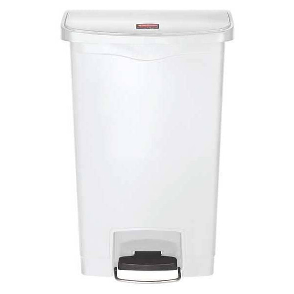 Slim Jim Step-On 13 gal Rectangular Slim-Profile Plastic Can, White, Foot Pedal, Plastic, 12 in