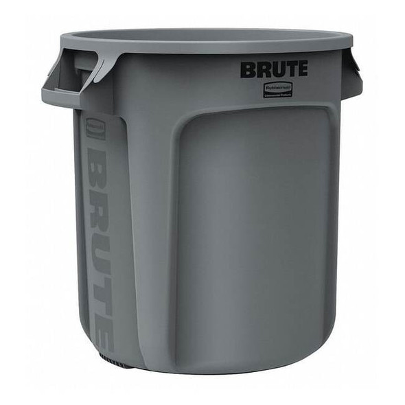 BRUTE 10 gal Round Heavy Duty Plastic Can, Gray, None, Plastic, Not Applicable