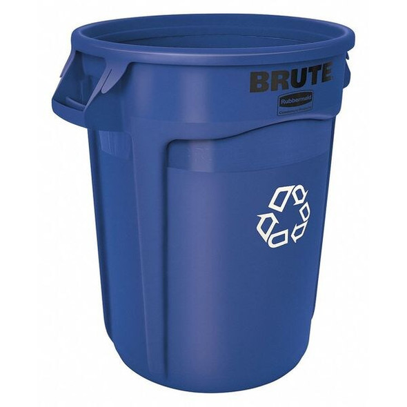 32 gal Round Recycling Bin, Open Top, Blue, Polyethylene, 1 Openings