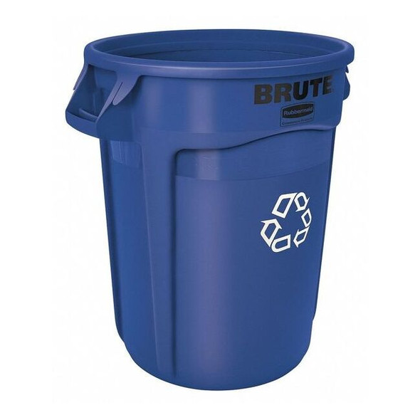 32 gal Round Recycling Bin, Open Top, Blue, Polyethylene, 1 Openings
