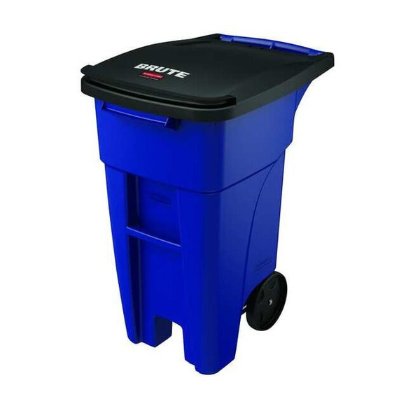 BRUTE 32 gal Rectangular Rolling Plastic Can, Blue, None, Plastic, 20 5/8 in