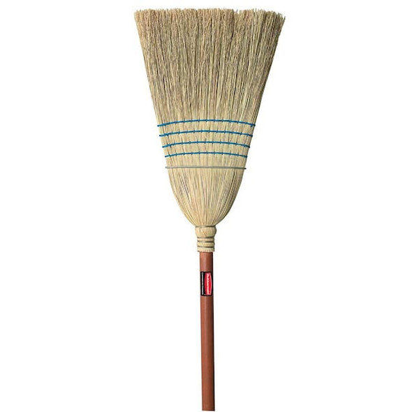 Rubbermaid Commercial 12 1/2 in Sweep Face Corn Broom, Stiff, Natural, Blue FG638300BLUE