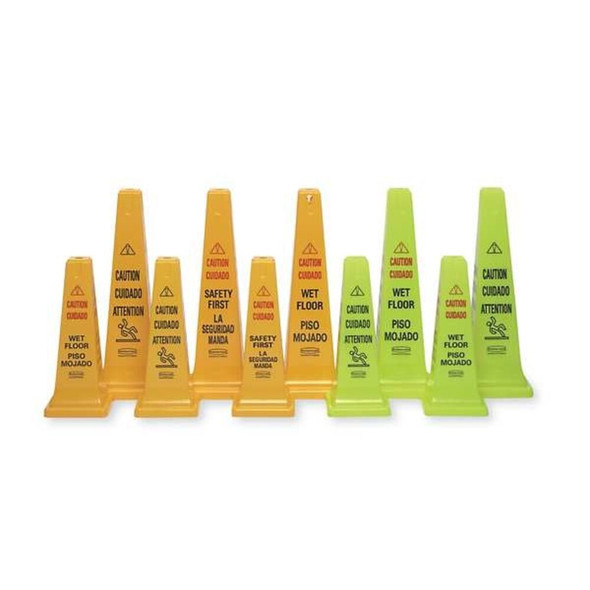 Safety Cone, 26 in Height, 10 1-2 in Width, HDPE, Cone, English, Spanish  FG627777YEL