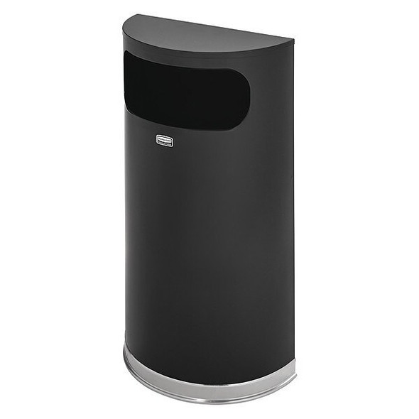 Half Round 9 gal Half-Round Indoor Metal Can, Black, None, Steel, Not Applicable