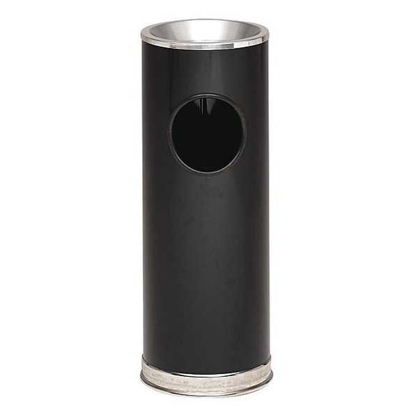 Half Round 9 gal Half-Round Indoor Metal Can, Black, None, Steel, Not Applicable