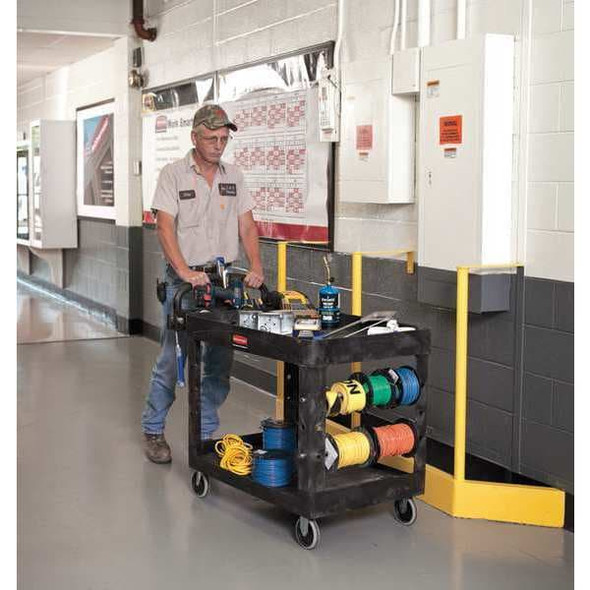 Utility Cart with Deep Lipped Plastic Shelves, Plastic, 500 lb Load Capacity, 2 Shelves, 39 in L