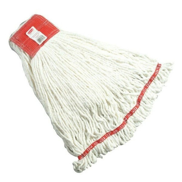 5 in String Wet Mop, 26 oz Dry Wt, Side Gate Connection, Looped-End, White, Cotton