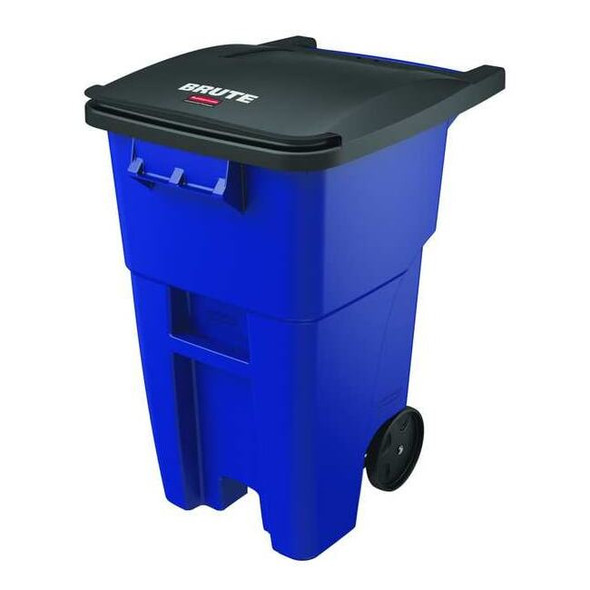 BRUTE 50 gal Rectangular Rolling Plastic Can, Blue, None, Plastic, 23 3/8 in