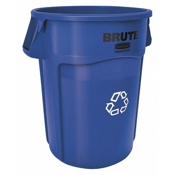 44 gal Round Recycling Bin, Open Top, Blue, Polyethylene, 1 Openings