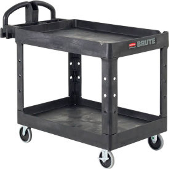 Rubbermaid&reg; Brute Heavy Duty Ergo Handle Utility Cart Lipped Shelf Black