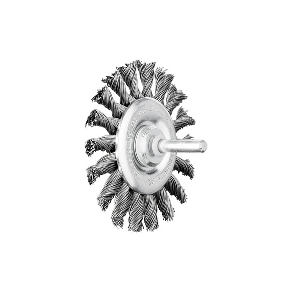 Stem Mounted Wheel Brushes, 3 in Dia., 1/4 in Stem, 0.020 in, Carbon Steel