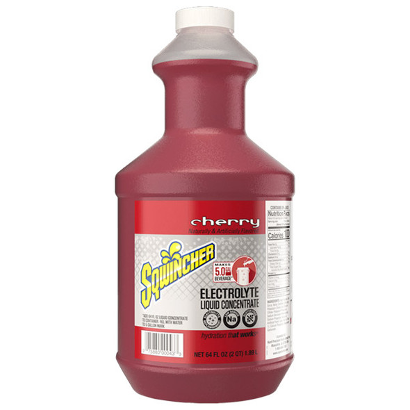 Sqwincher® Regular Liquid Concentrate, 64 oz Bottle, 5 gal Yield, Cherry, 6/Case