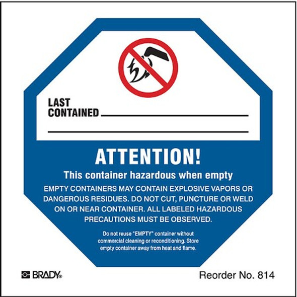 Brady DOT Handling Label,Dangerous,4" W,PK100 814LS