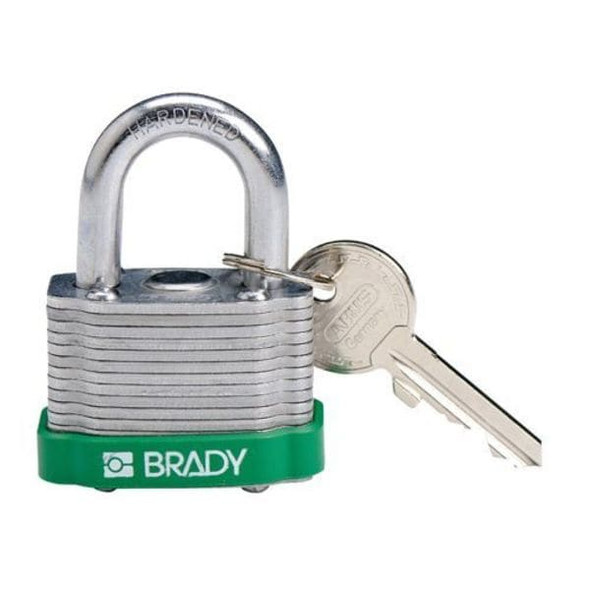 Brady Keyed Padlock, Open, Rectangular Steel Body, Hardened Steel Shackle, 23/32 in W 143128