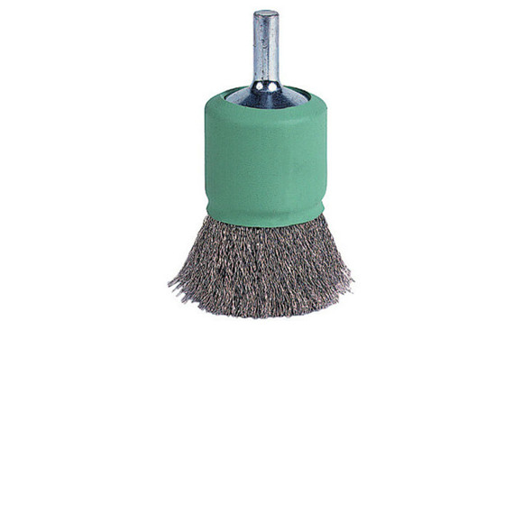 Coated Cup Crimped Wire End Brush, Stainless Steel, 1 in dia x 0.006 in Wire, 22000 RPM