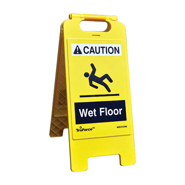 TruForce™ "Wet Floor" Caution Sign, English, Yellow, 1/Each