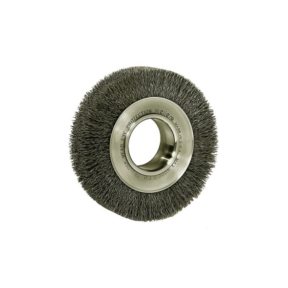 Medium-Face Crimped Wire Wheel, 6 in D x 1 in W, .014 in Steel Wire, 6,000 rpm