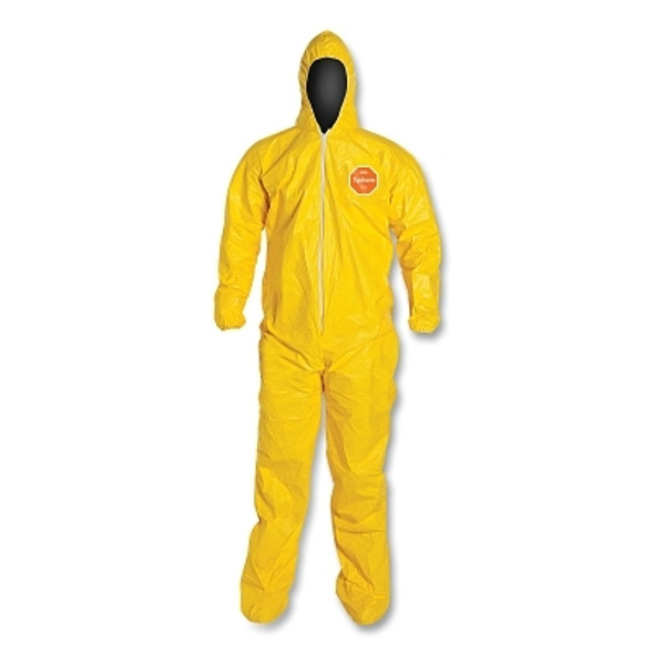 Tychem® 2000 Coverall, Serged Seams, Attached Hood and Socks, Elastic Wrists, Zipper Front, Storm Flap, Yellow, 4X-Large