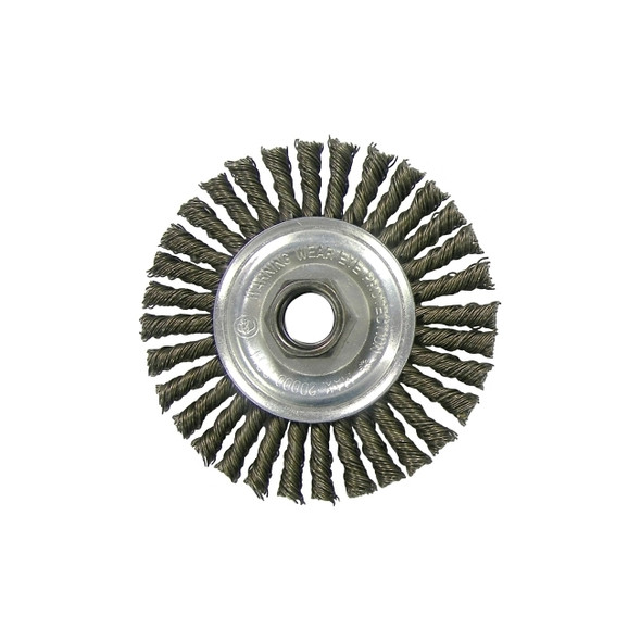 Wolverine® Knot Wire Wheel, Stringer Bead Twist, 4 in dia x 3/16 in W Face, 5/8 in-11 UNC, 0.020 in Steel Wire, 20000 RPM