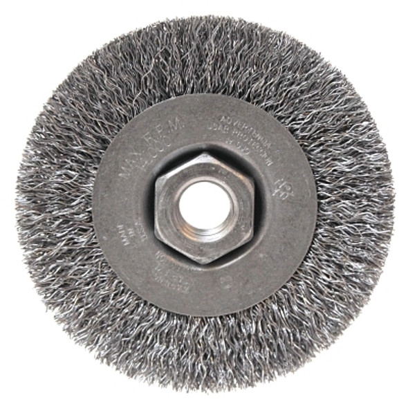 Light Duty Crimped Wheel Brush, 4 in dia x 1/2  in W, 0.014 Carbon Steel Wire, 14000 RPM
