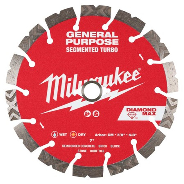 Milwaukee Tool DiamondSawBlade,Diam:7",Arbor:5/8",7/8" 49-93-9007