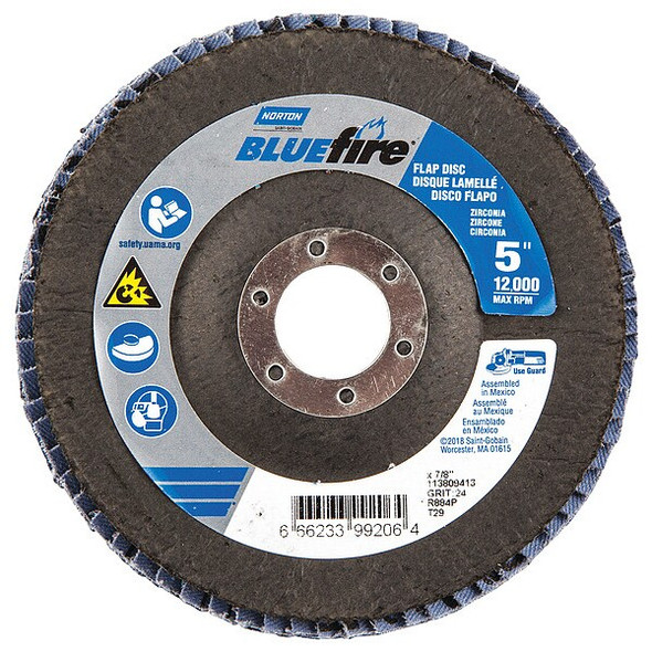 Norton Abrasives Flap Disc,5 In x 24 Grit,7/8 66623399206