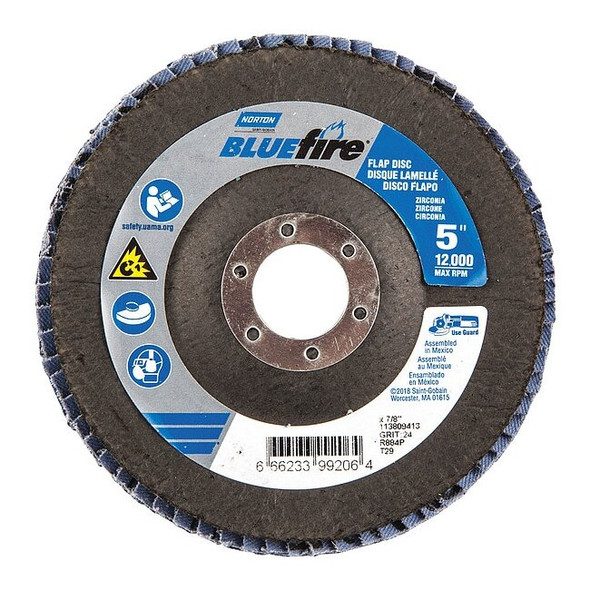 Norton Abrasives Fiber Disc,5 in Dia,7/8in Arbor,P24 Grit 66623399206