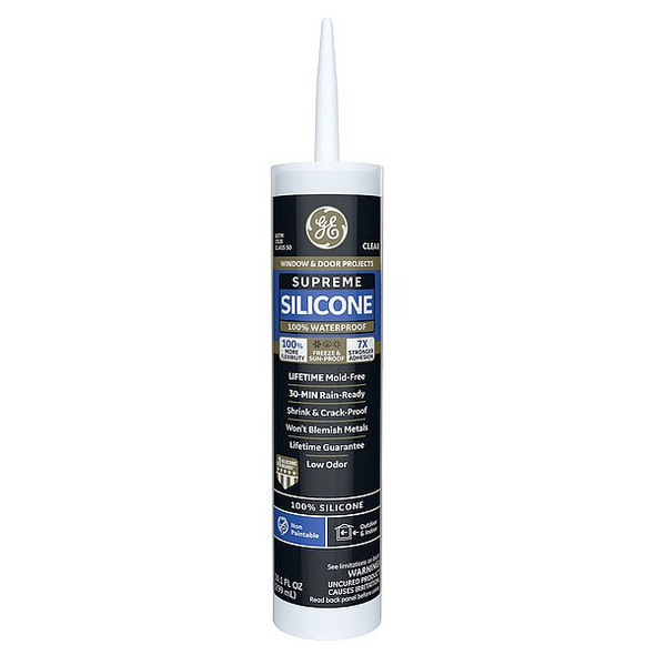 Silicone Sealant, 10 oz, Cartridge, Clear, Silicone Base, Supreme Silicone