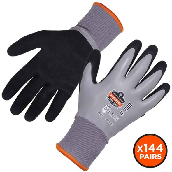 Ergodyne Gray Coated Waterproof Winter Work Gloves, 2XL, PK144 7501-CASE
