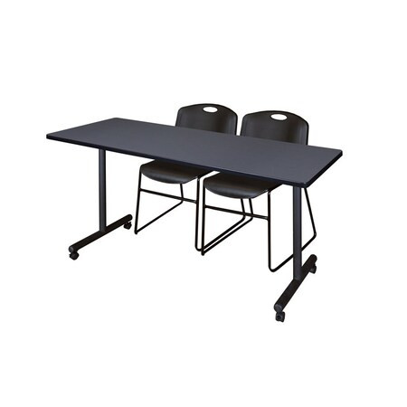 Kobe Rectangle Mobile table, 66" W, 29" H, Laminate Top, Gray MKTRCC6624GY44BK