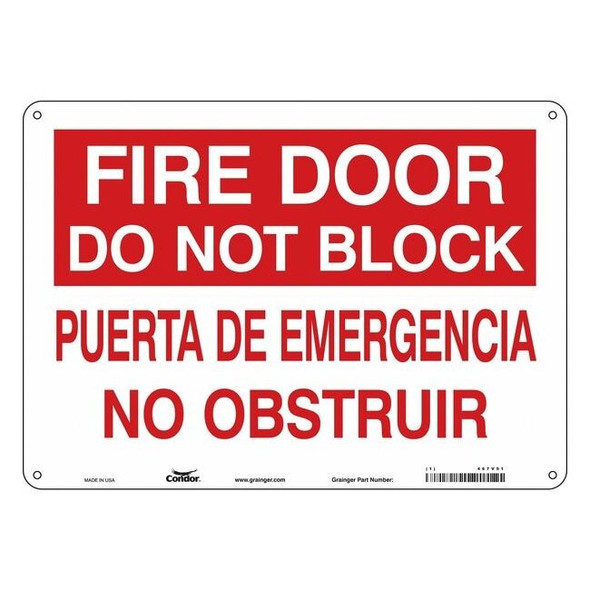 Condor Safety Sign Emergency Exit, Polyethylene, 14 in W, 10 in H, White 467V91