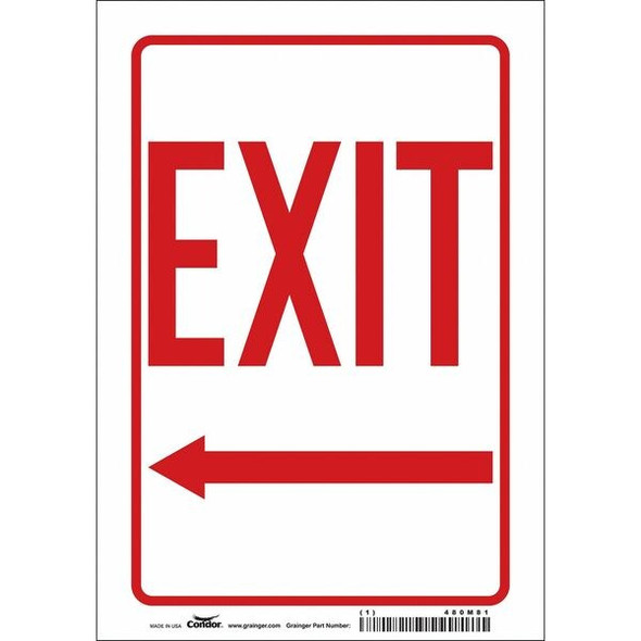 Condor Exit Sign, Vinyl, 7" W, 10" H, Exit, Red, White 480M81
