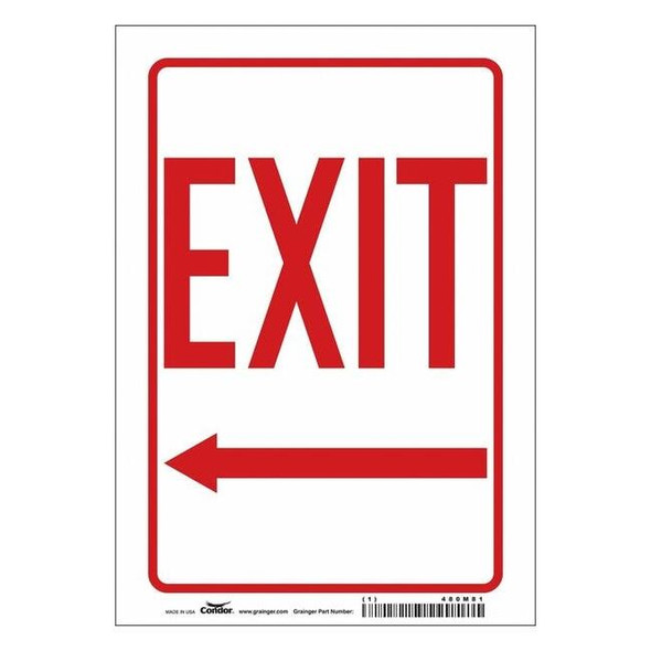 Condor Exit Sign, Vinyl, 7" W, 10" H, Exit, Red, White 480M81